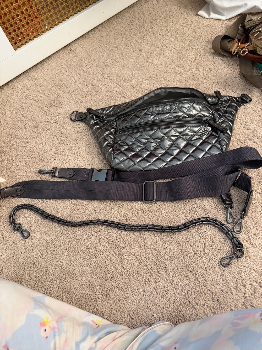 MZ Wallace Quilted Metallic Black Crossbody Waist Bag - Picture 3 of 4